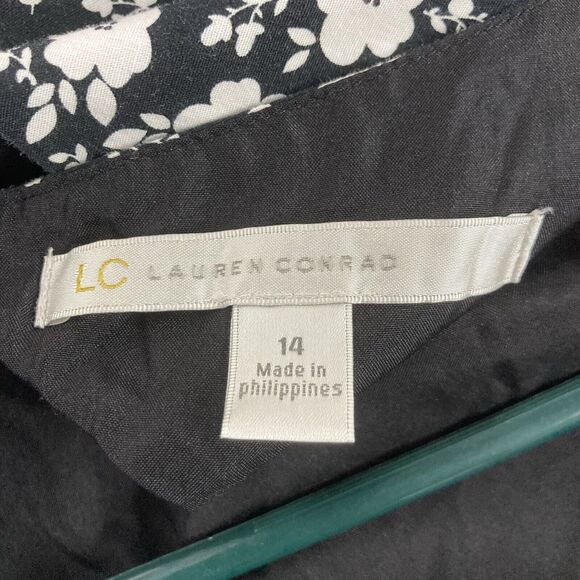 Lauren Conrad Dress Womens Size 14 White Black Floral Sleeveless Fit And Flare - Picture 12 of 13